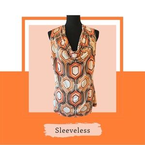 Worthington White and Orange Graphic Sleeveless Tank Top